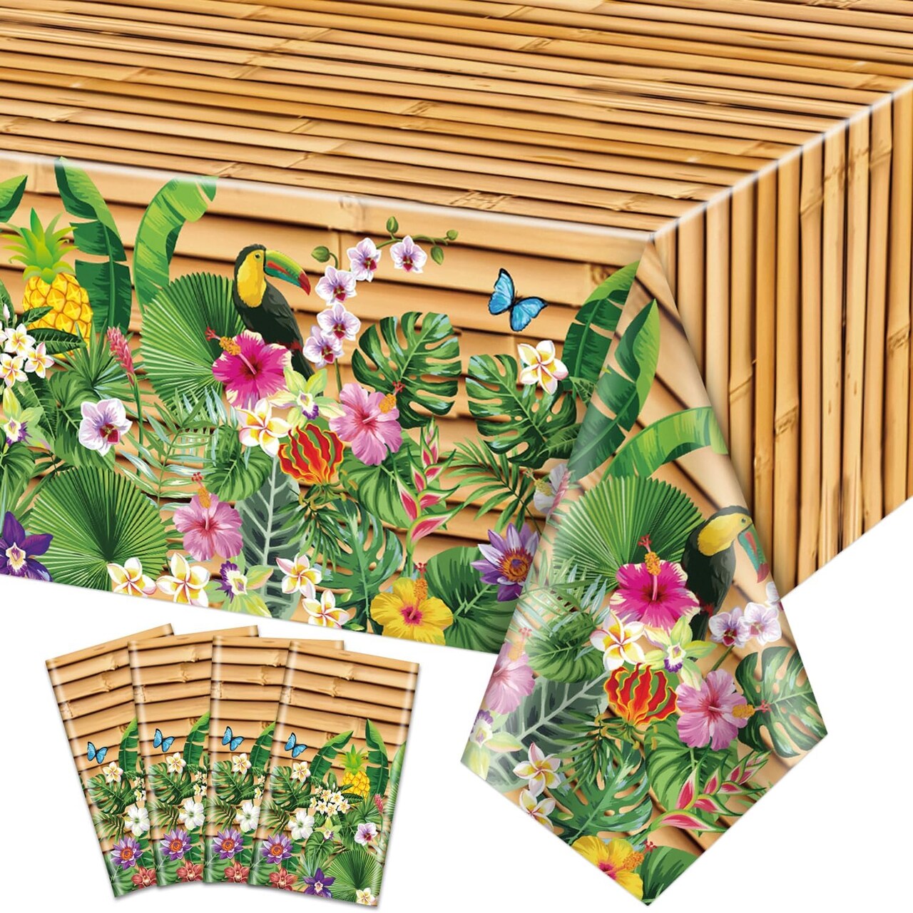 4Pcs Hawaiian Party Tablecloths - 51 x 86.6 Luau Party Decorations Table Cover